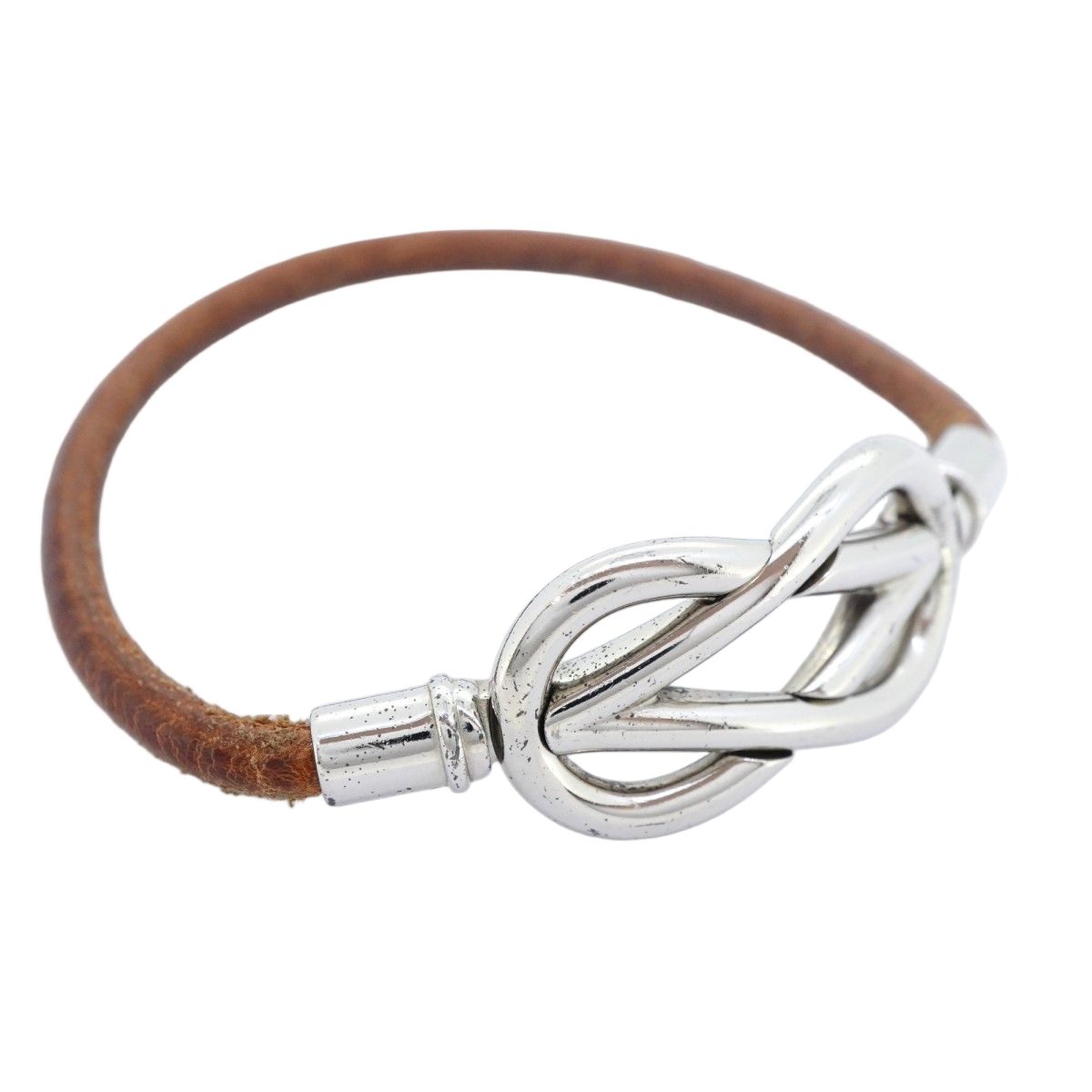 Hermes Bracelet Head Metal Leather Silver Brown — view 2