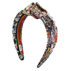 Hermes Flower Pattern Headband Knot Bloom Silk Navy Hair