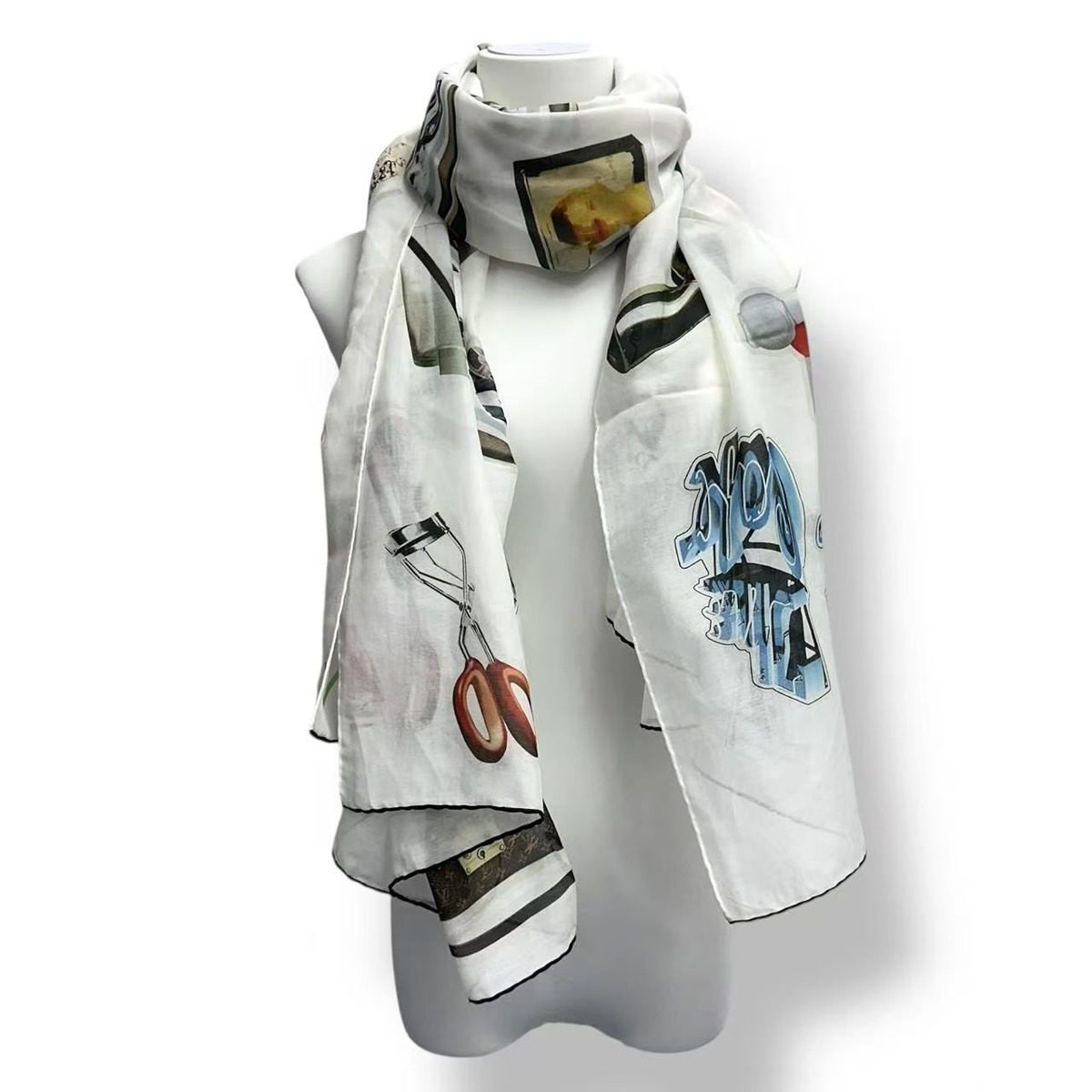 Louis Vuitton Scarf Silk Car Pattern White
