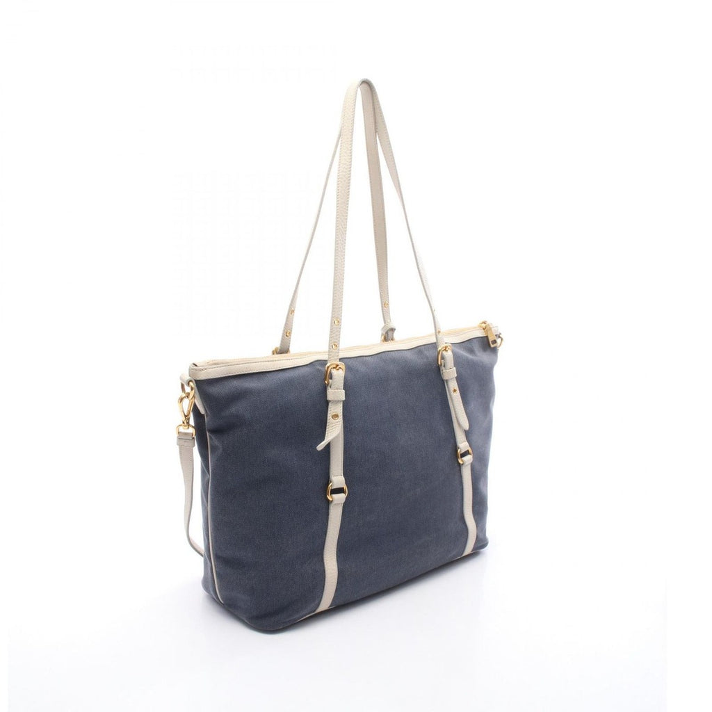 Prada Tote Logo Jacquard Navy Canvas Leather — view 2