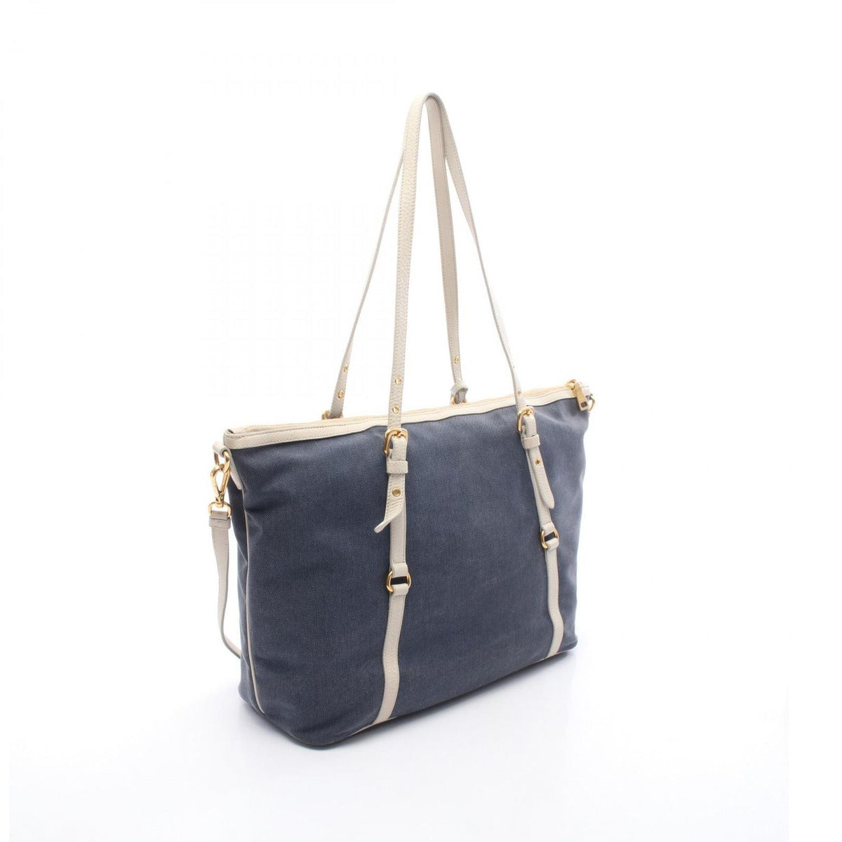 Prada Tote Logo Jacquard Navy Canvas Leather — view 2