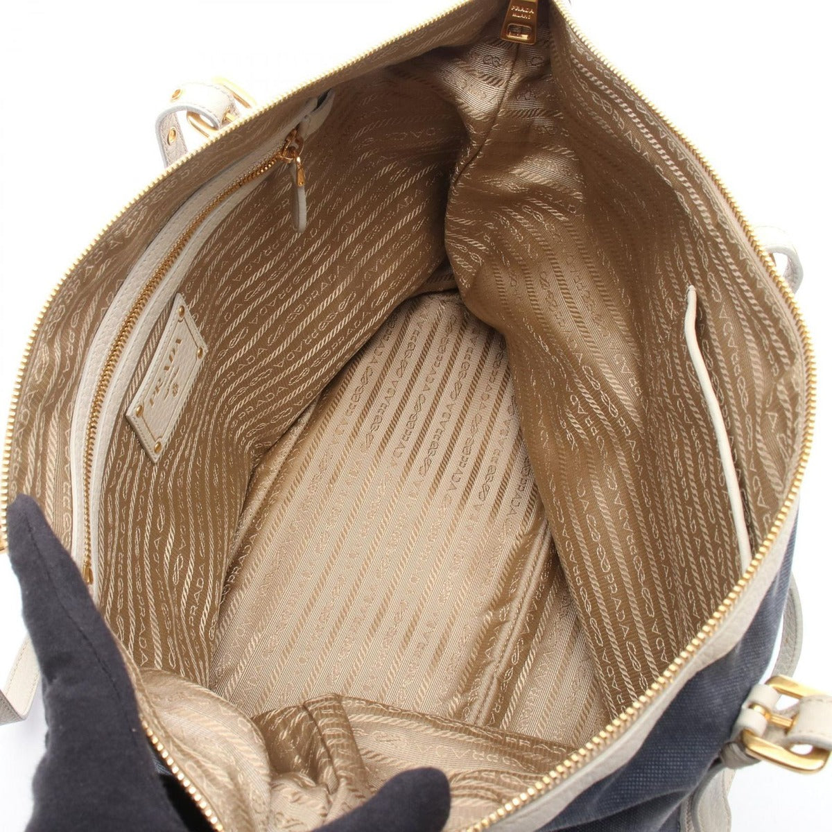 Prada Tote Logo Jacquard Navy Canvas Leather — view 3