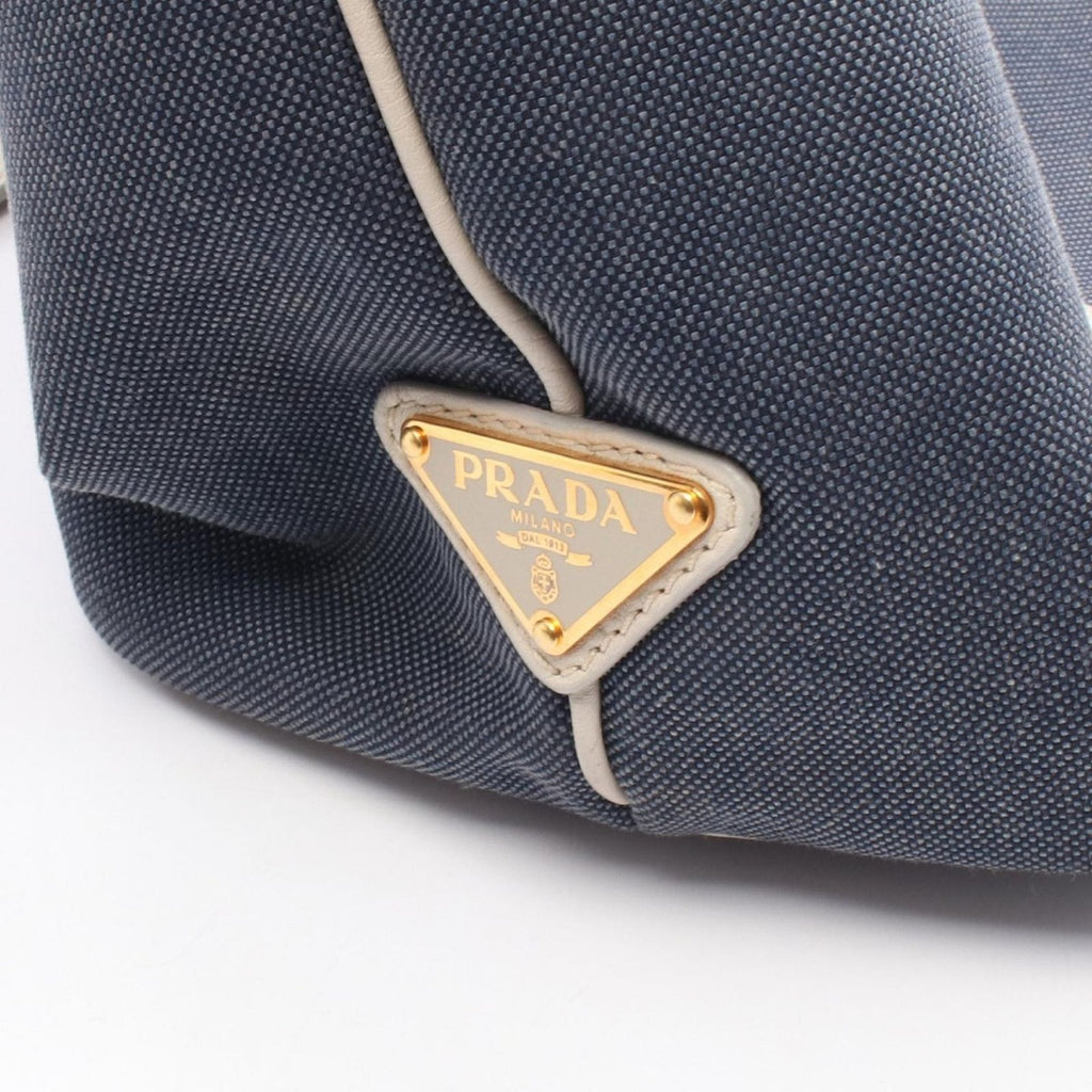 Prada Tote Logo Jacquard Navy Canvas Leather — view 5