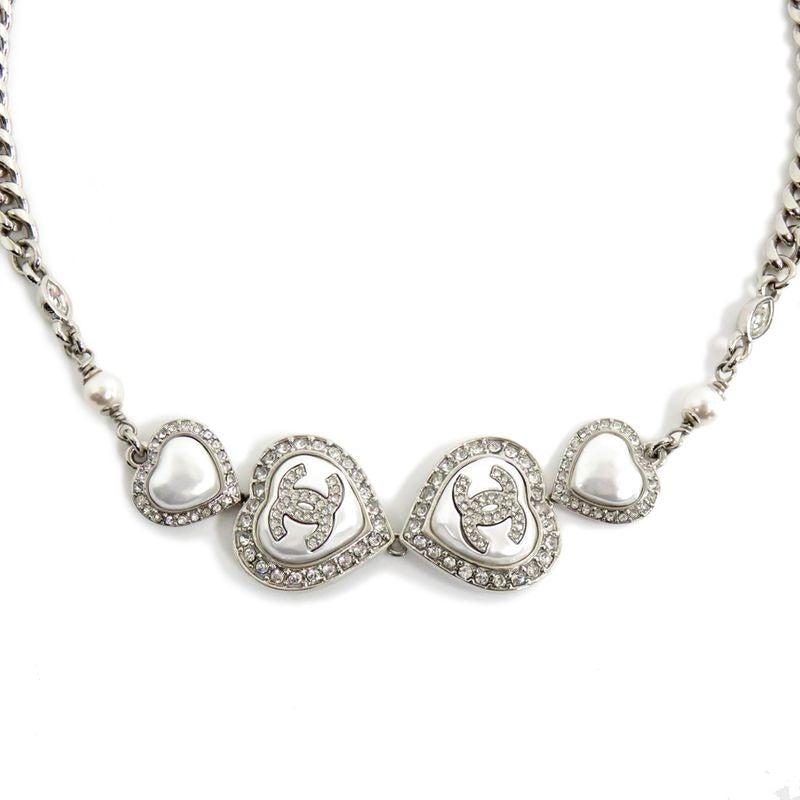 Chanel Necklace Heart Rhinestone Silver 23 B Abb614 Faux Pearl Coco — view 2