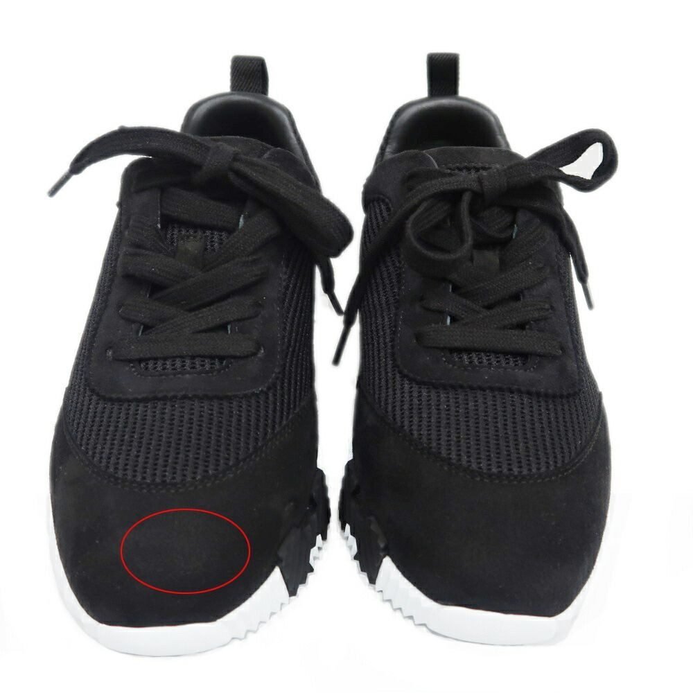 Hermes Bouncing Sneakers 37.5 Black Mesh Leather Shoes — view 3