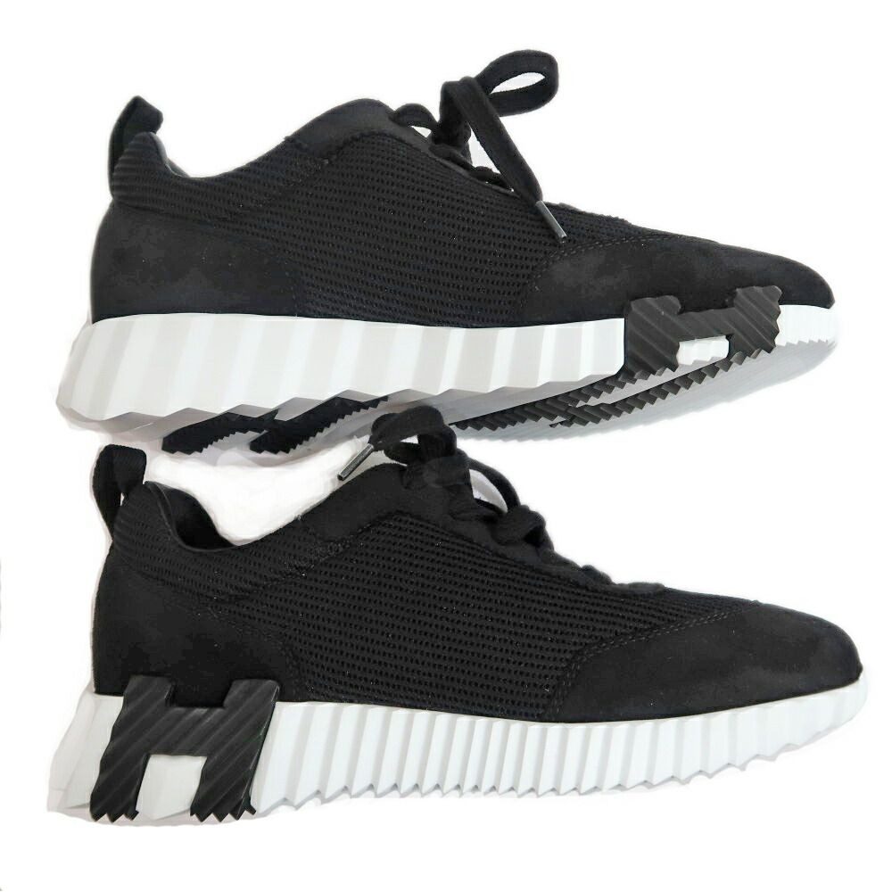 Hermes Bouncing Sneakers 37.5 Black Mesh Leather Shoes — view 5