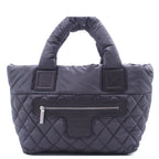 Chanel Coco Cocoon PM Small Tote Bag Gray Silver Nylon Leather