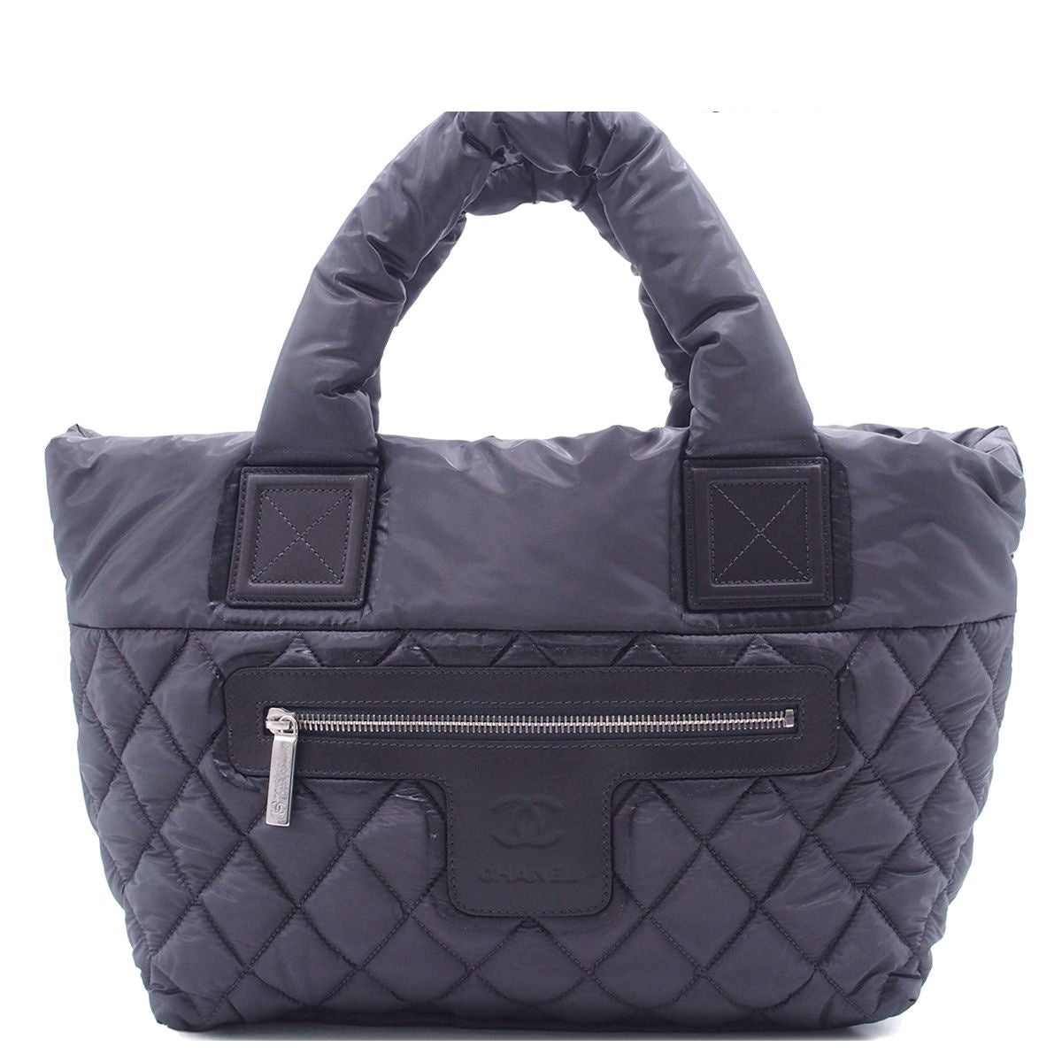 Chanel Coco Cocoon PM Small Tote Bag Gray Silver Nylon Leather