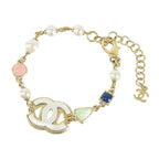 Chanel CC Logo Bracelet Gold White Metal Costume Pearl