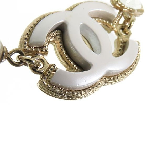 Chanel CC Logo Bracelet Gold White Metal Costume Pearl — view 6