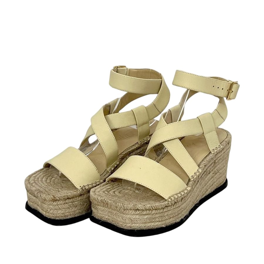 Loewe Thick Sole Sandals Beige Light Yellow Leather Wedge