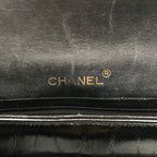 Chanel CC Logo Quilted Calf Enamel Full Flap Chain Shoulder Bag Black — view 9