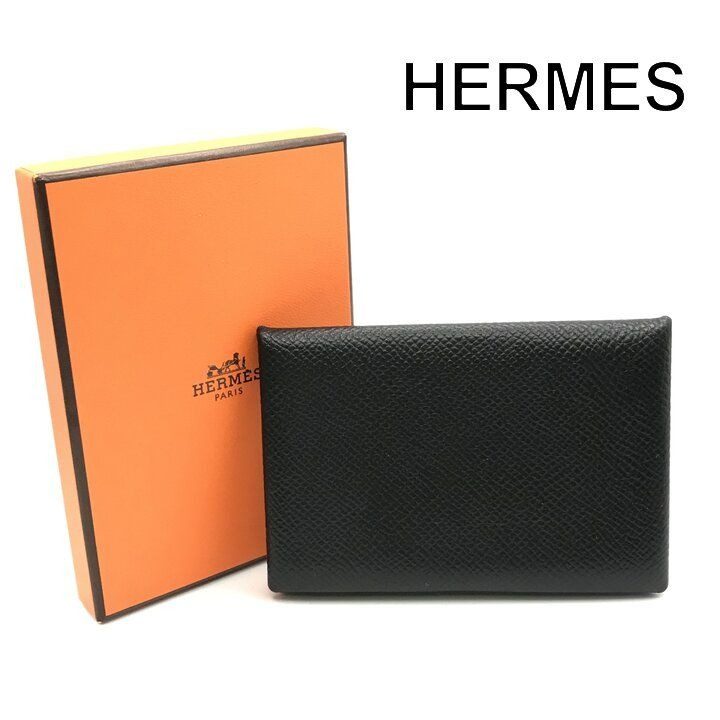Hermes Calvi Epsom Card Case Leather Black Business Holder