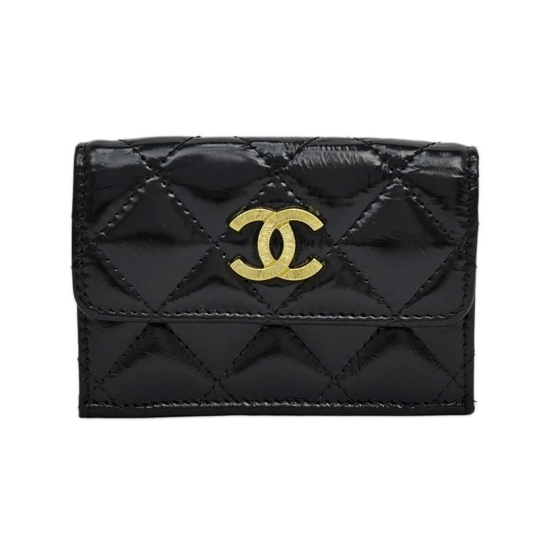 Chanel Small Flap Wallet Black Gold Hardware Shiny Calfskin