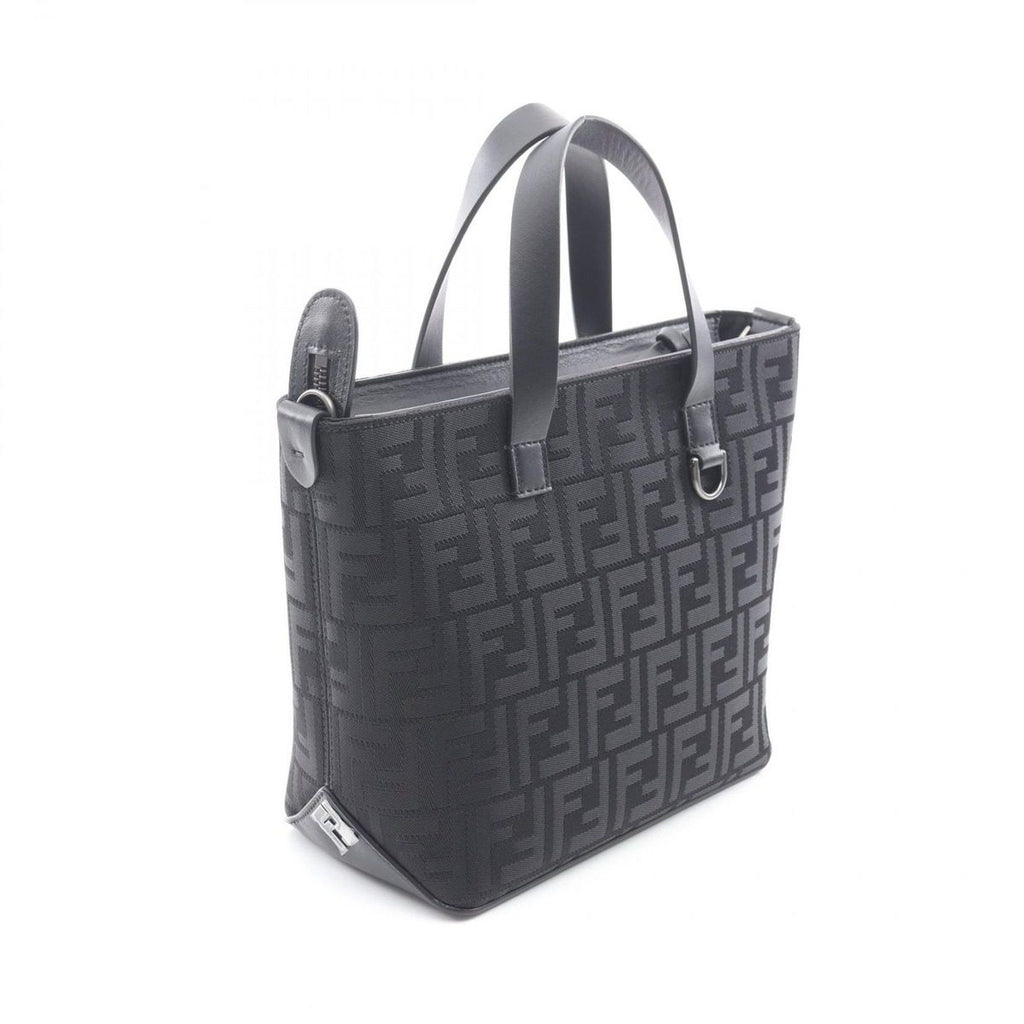 Fendi Handbag FF Shopping Small Black Canvas Leather Tote — view 2