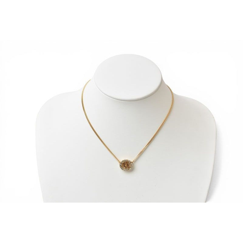 Dior Necklace Vintage Logo Rhinestone Gold — view 6