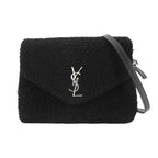 Saint Laurent Shoulder Bag Shearling Leather Black Silver Hardware