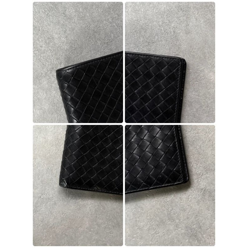 Bottega Veneta Intrecciato Bifold Wallet Billfold Black Calf Leather — view 3