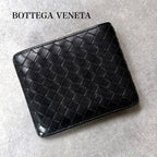 Bottega Veneta Intrecciato Bifold Wallet Billfold Black Calf Leather