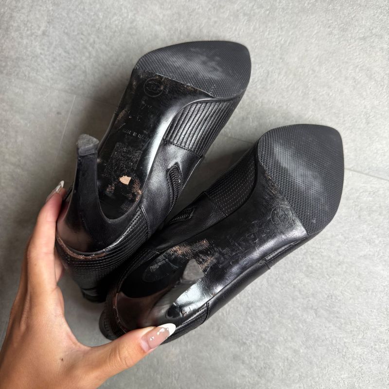 Chanel Pointed Toe Coco Mark Button Leather Zip Boots 37 1 2 C — view 9