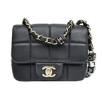 Chanel Choco Bar Chain Clutch Shoulder Bag Lambskin Black Gold