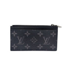 Louis Vuitton Monogram Eclipse Taiga Coin Card Holder Black Wallet Silver