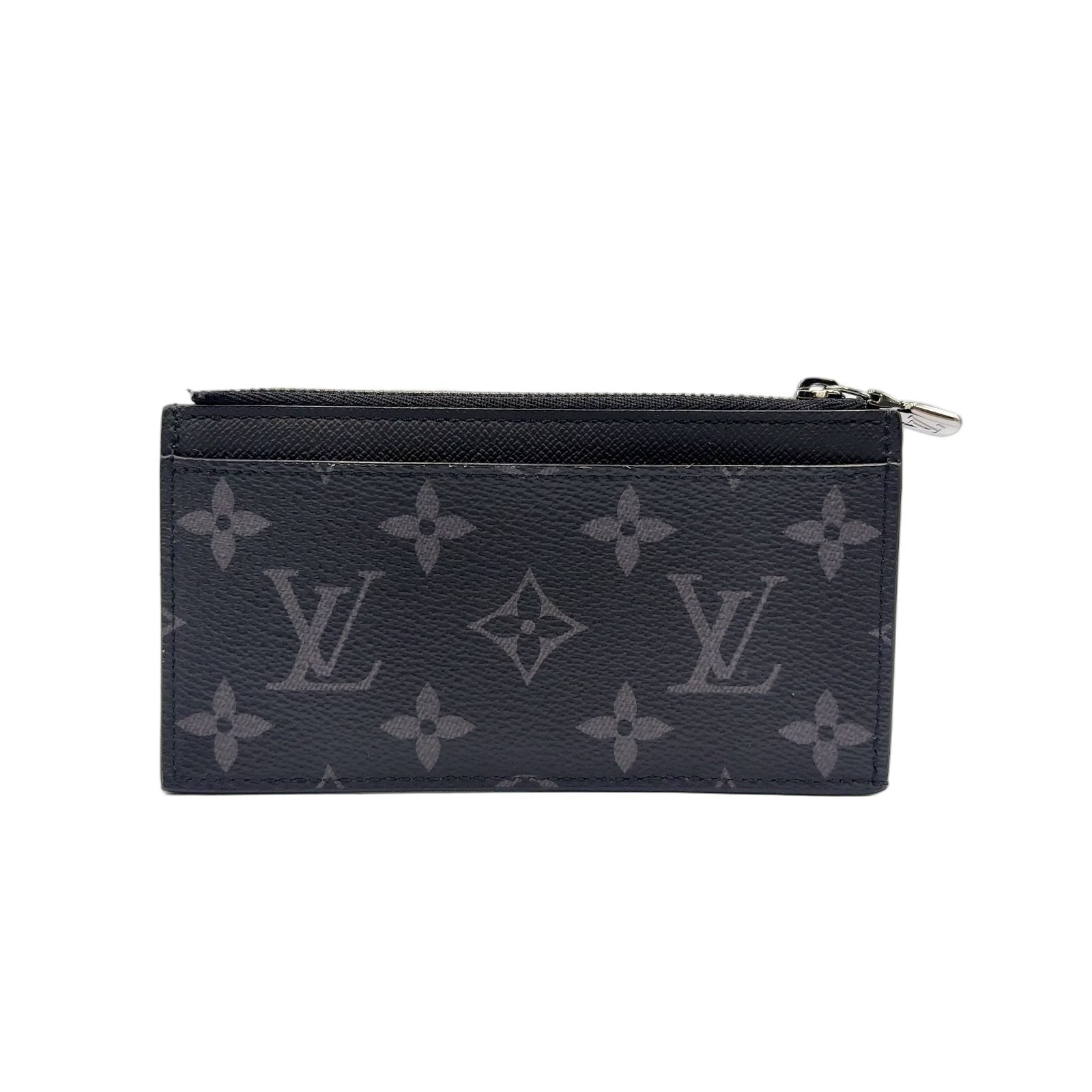 Louis Vuitton Monogram Eclipse Taiga Coin Card Holder Black Wallet Silver