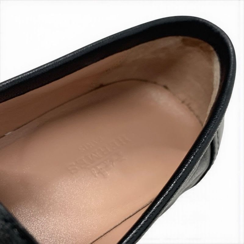 Hermes Paris Loafer Leather Shoes Black Silver Hhardware Moccasin Flat — view 7
