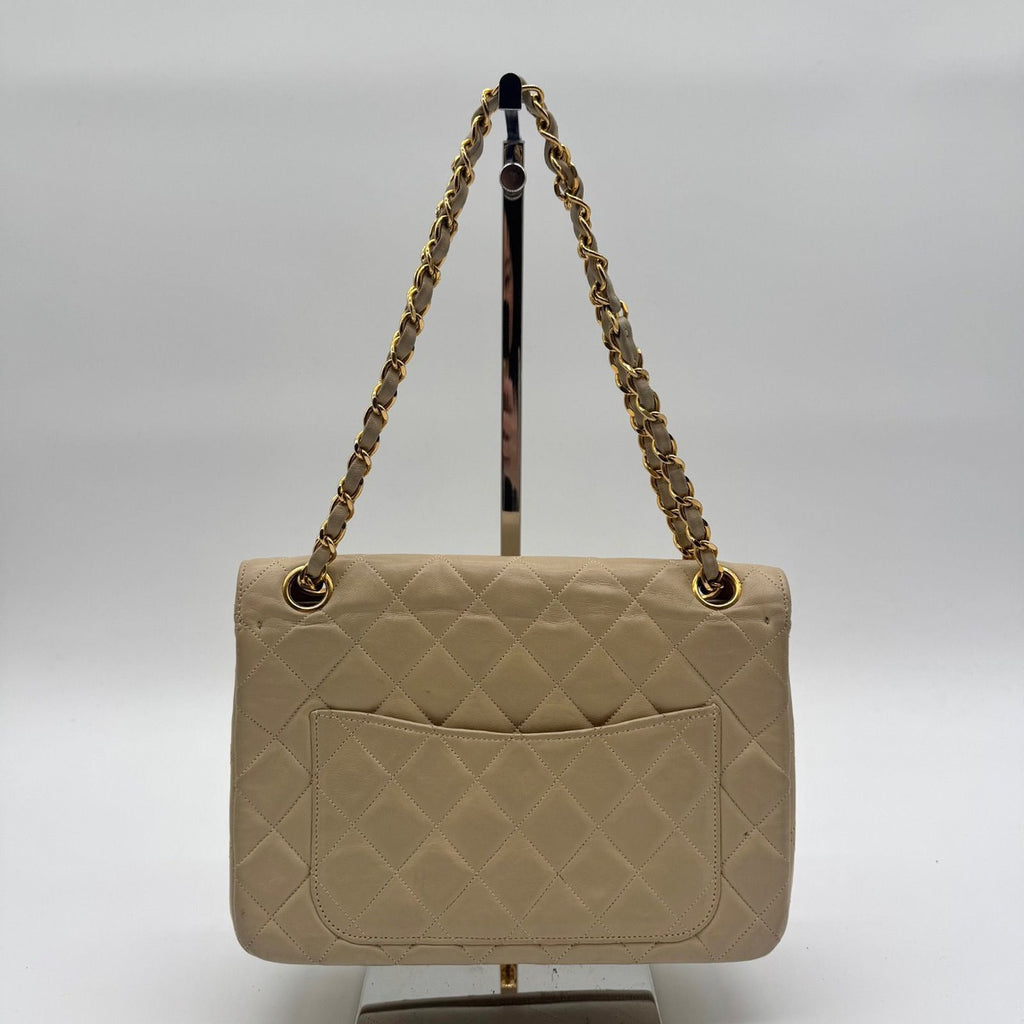 Chanel Large Shoulder Bag Quilted CC Logo Turnlock Gold Full Flap Beige Chain — view 2
