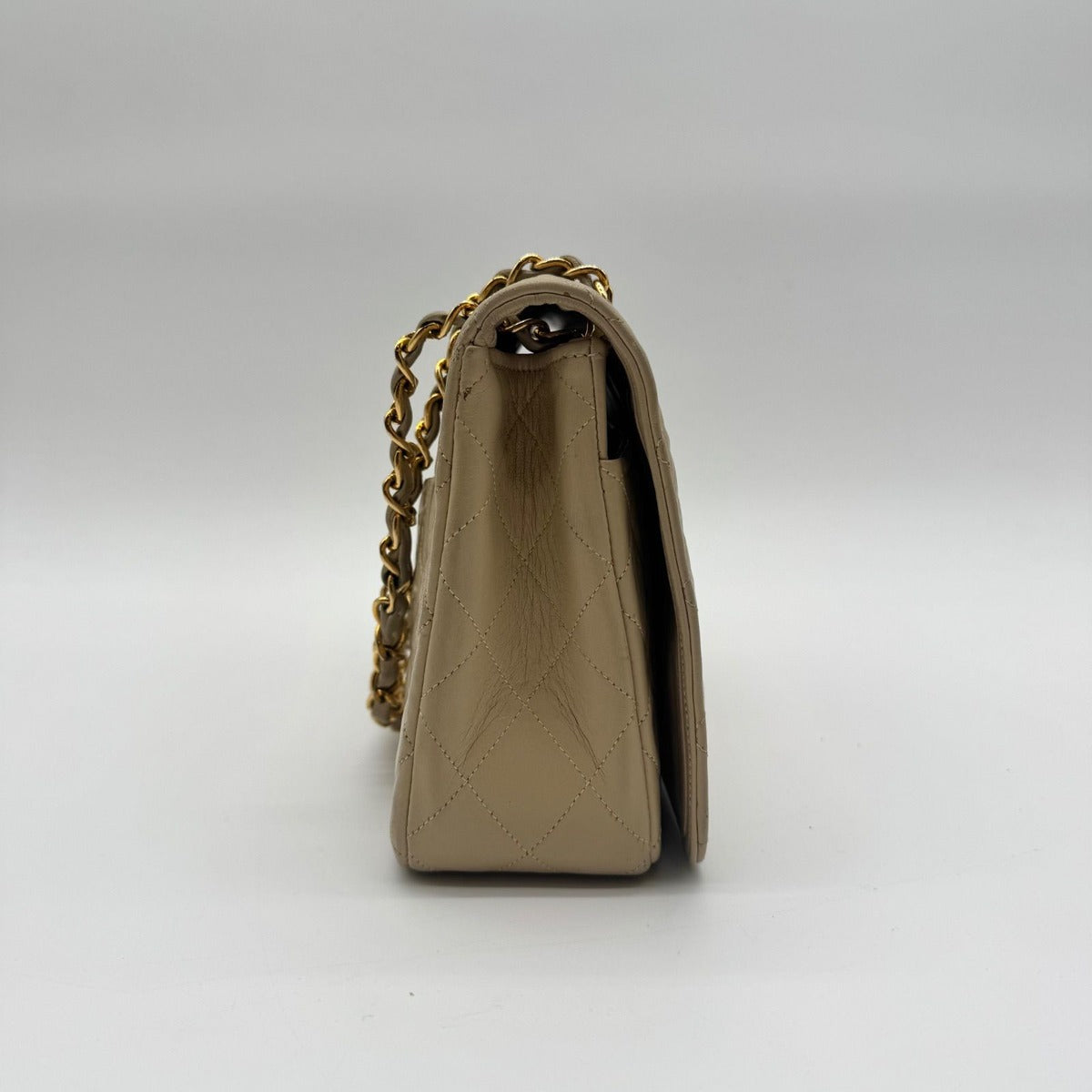 Chanel Large Shoulder Bag Quilted CC Logo Turnlock Gold Full Flap Beige Chain — view 4
