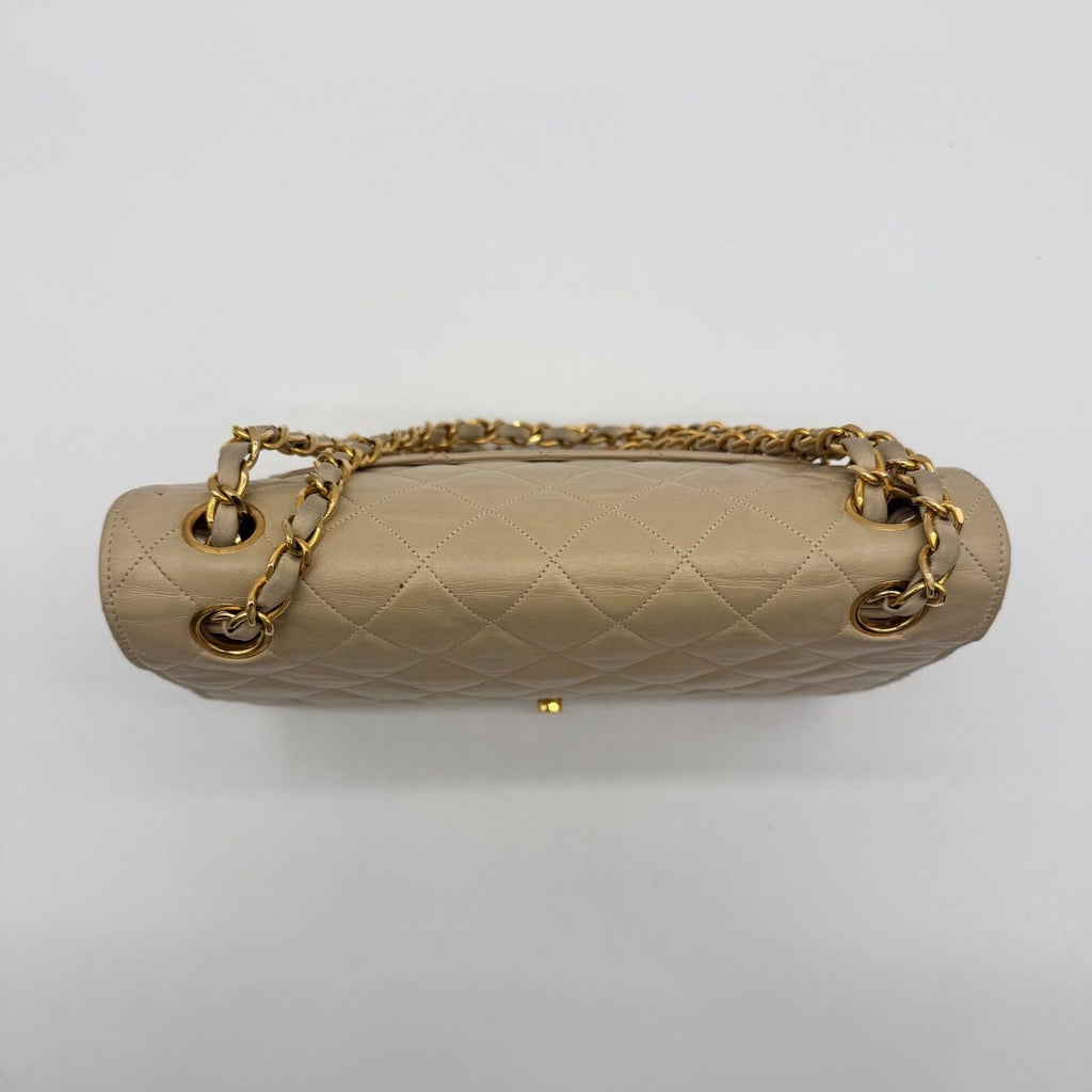 Chanel Large Shoulder Bag Quilted CC Logo Turnlock Gold Full Flap Beige Chain — view 5