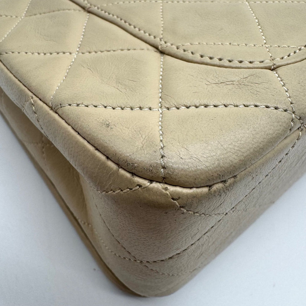 Chanel Large Shoulder Bag Quilted CC Logo Turnlock Gold Full Flap Beige Chain — view 9