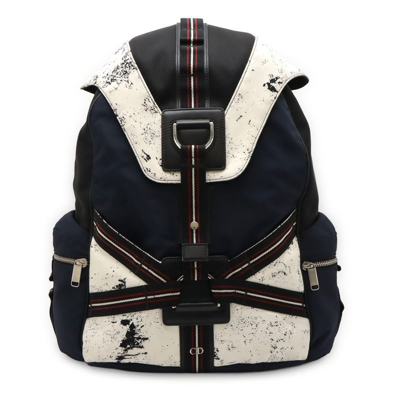 Christian Dior Homme Backpack Nylon Leather White Navy Black
