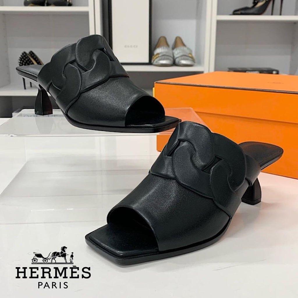 Hermes Hanna 95 Leather Sandals Black