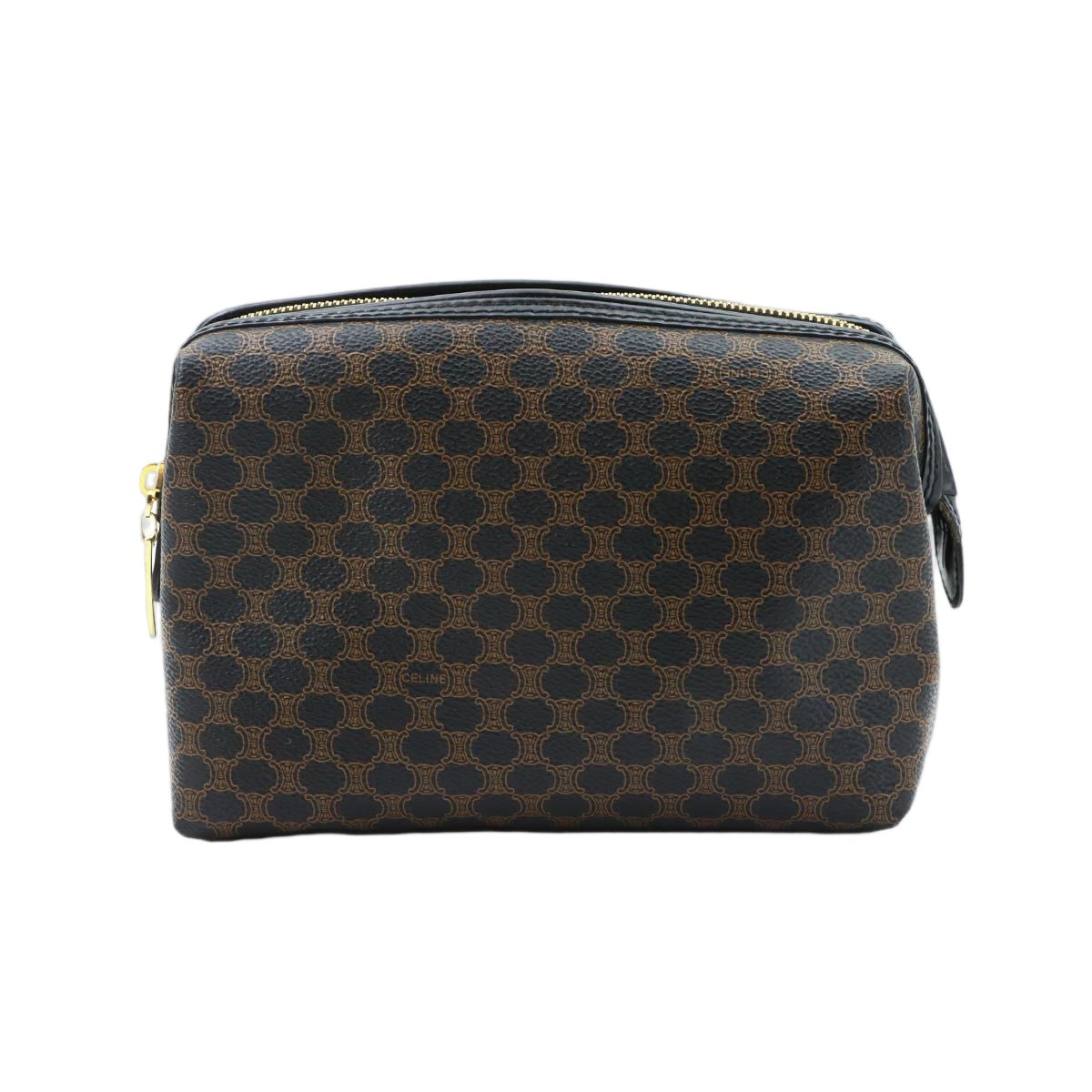 Celine Macadam Pouch Leather Black Gold Vintage