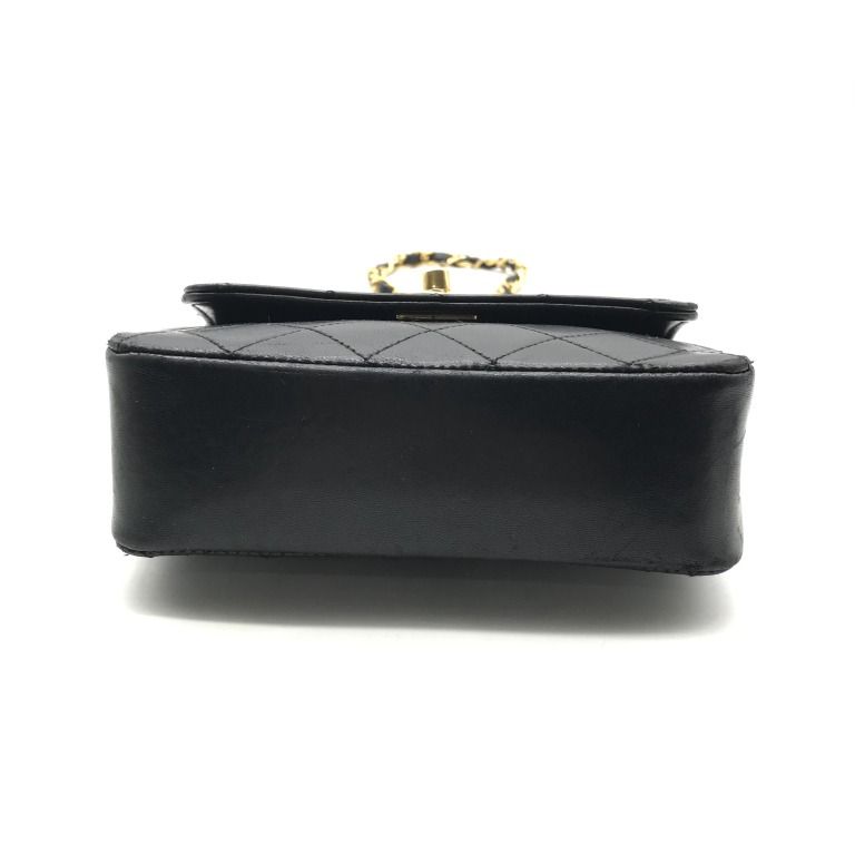 Chanel CC Logo Mini Quilted Lambskin Turnlock Chain Shoulder Bag Black — view 3