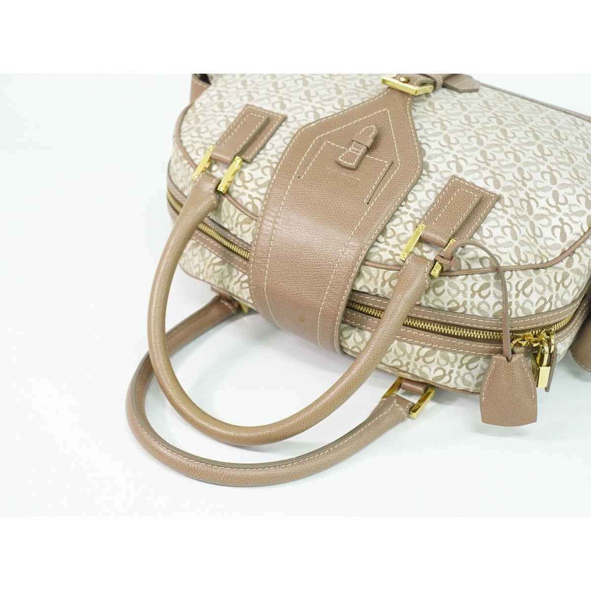 Loewe Repeat Anagram Handbag Canvas Leather Beige Pink — view 4