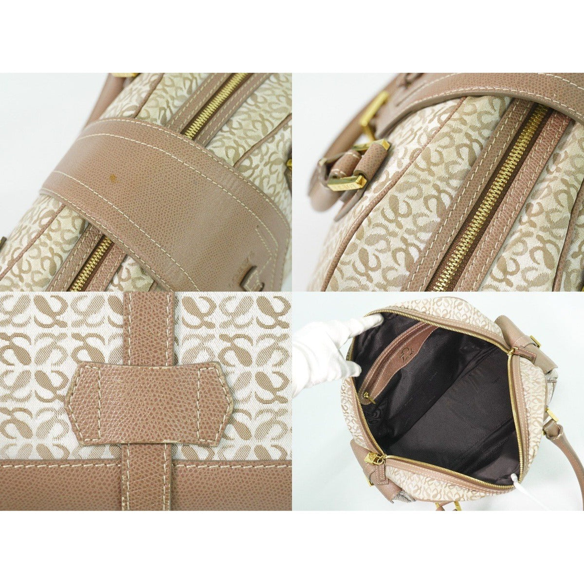 Loewe Repeat Anagram Handbag Canvas Leather Beige Pink — view 8