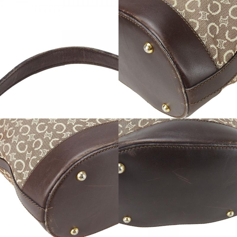 Celine Tote Bag Sulky Canvas Leather Beige Dark Brown Shoulder Bucket Shape — view 4
