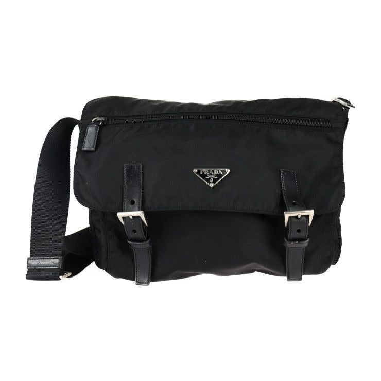 Prada Messenger Bag Shoulder 1 Bd671 Nylon Leather Black Silver Hardware