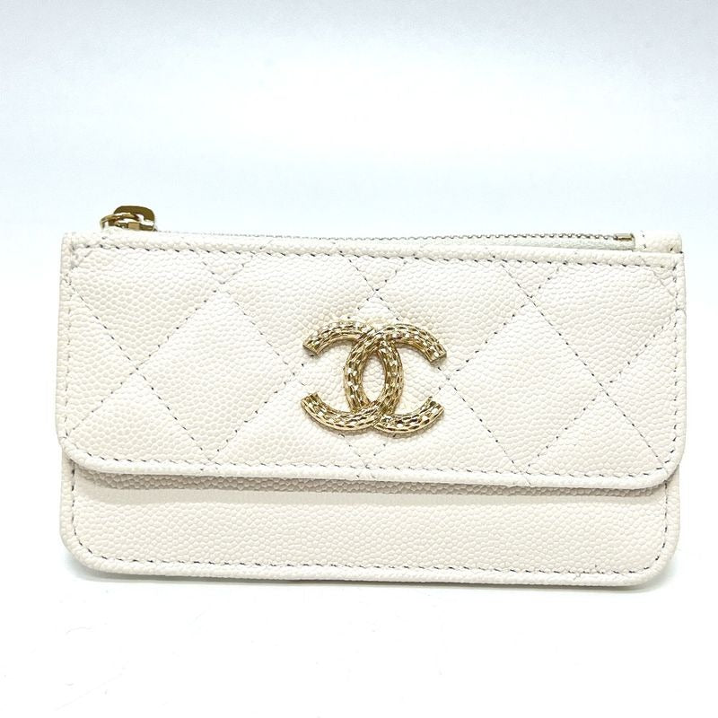 Chanel Long Wallet Coco Mark Caviar Leather White