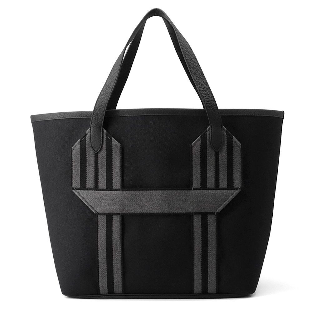 Hermes Tote Pure Sangle Black Gray Silver Toile Military Taurillon Clemence