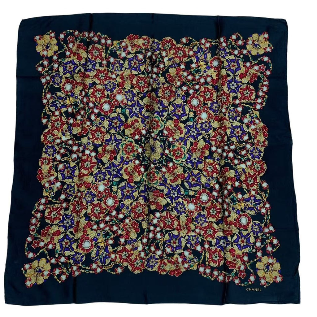 Chanel Scarf Silk Pattern Logo Black — view 2