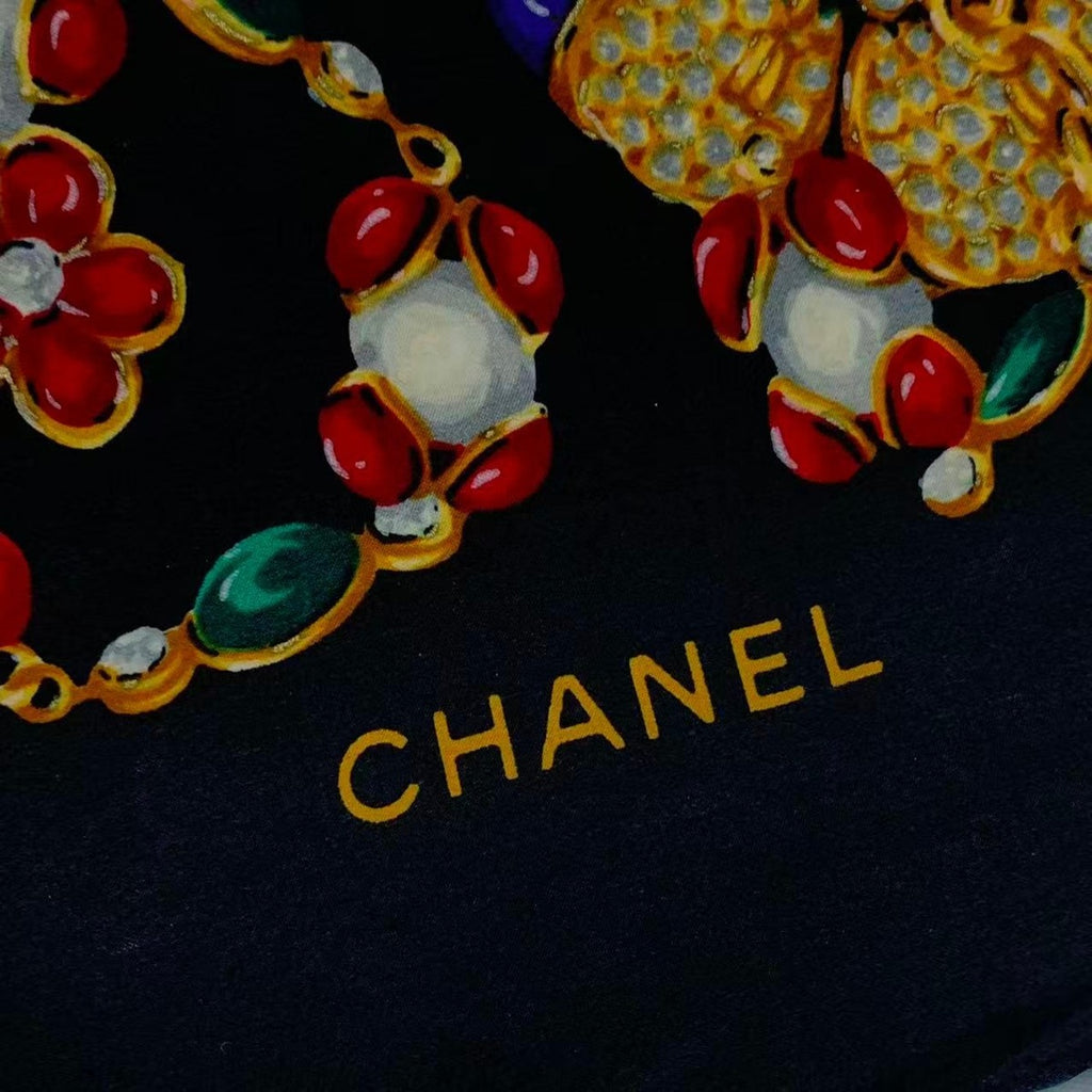 Chanel Scarf Silk Pattern Logo Black — view 7