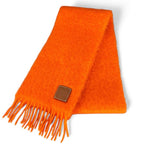 Loewe Mohair Wool Anagram Leather Patch Muffler Orange Scarf