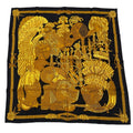 Hermes Scarf Silk Carre 90 Armets En Panache Feather Helmet Gold Black