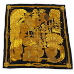 Hermes Scarf Silk Carre 90 Armets En Panache Feather Helmet Gold Black