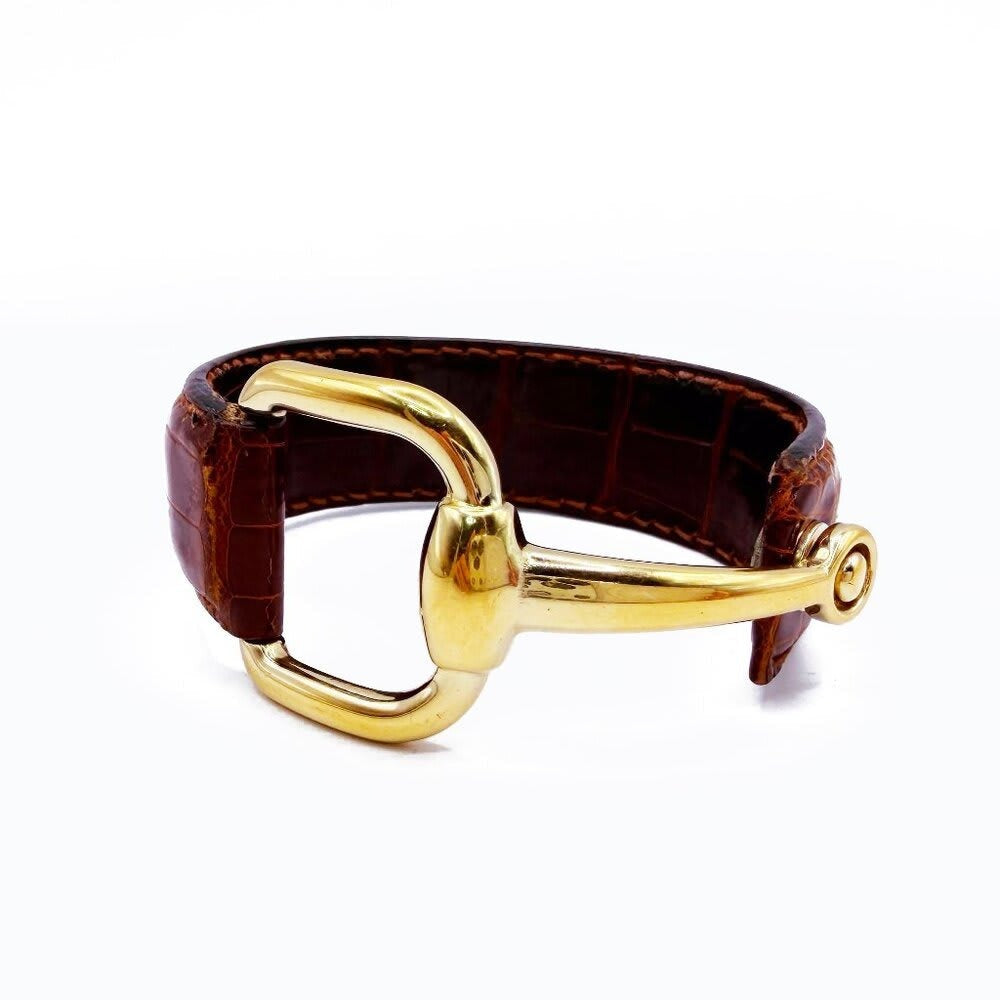Gucci Horsebit Leather Bracelet Bangle Gold Hardware — view 2