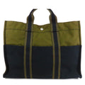 Hermes Fourre Tout MM Khaki Green Navy Silver Cotton Canvas Tote Bag