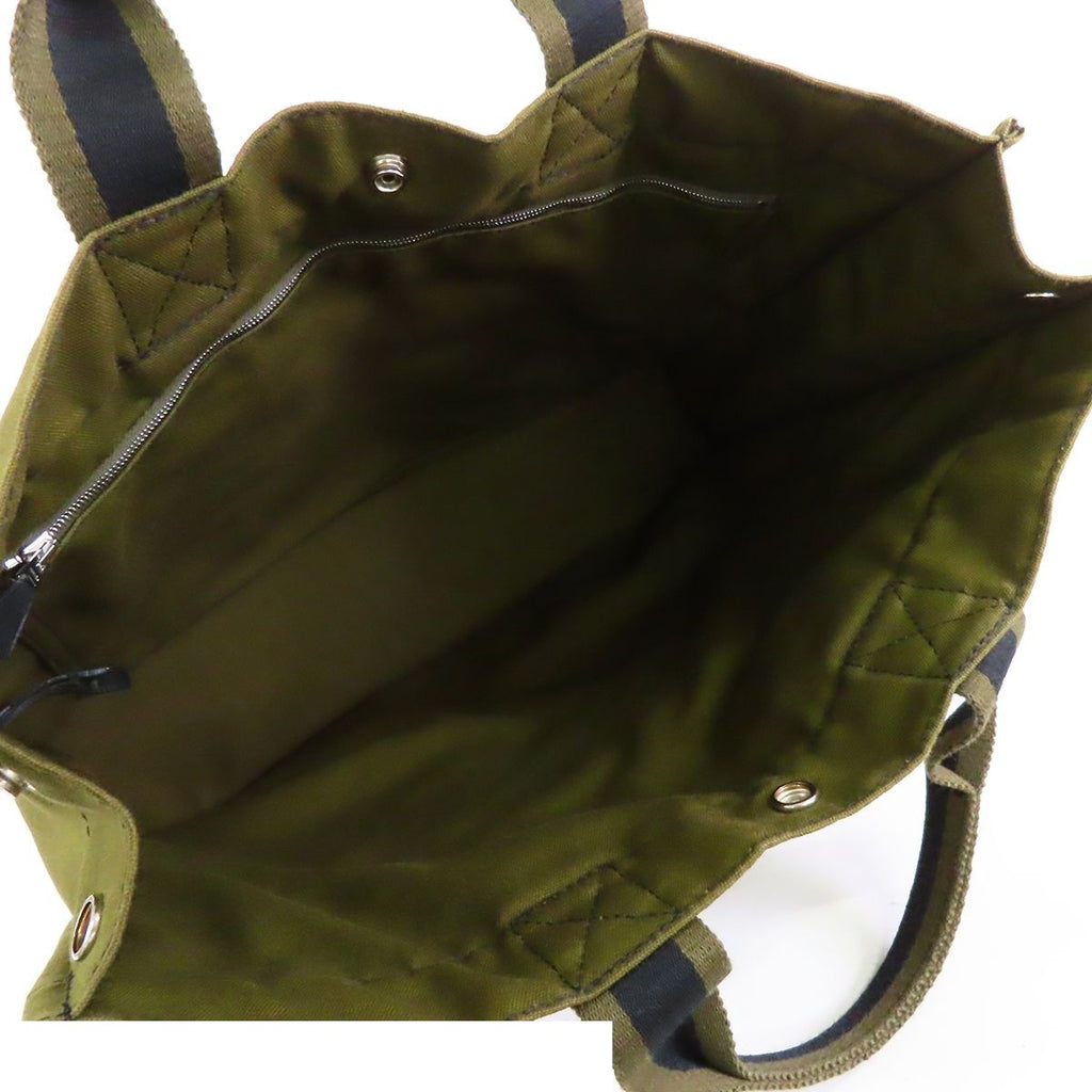 Hermes Fourre Tout MM Khaki Green Navy Silver Cotton Canvas Tote Bag — view 5